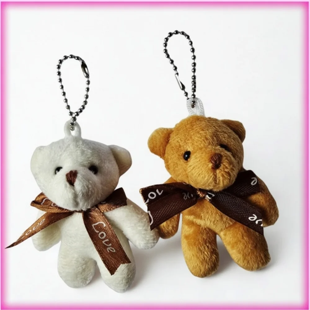 2 Pcs. Cute Mini Teddy Bear Keychain- White & Honey Brown